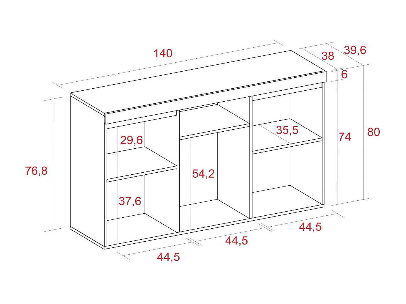 Buffet salon Couleur ''Chene/Noir'' 3 Portes 1 Compartiment 140x40x81cm