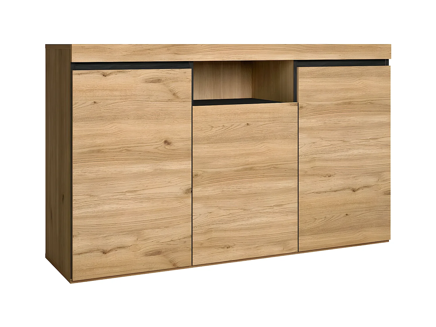 Buffet salon Couleur ''Chene/Noir'' 3 Portes 1 Compartiment 140x40x81cm