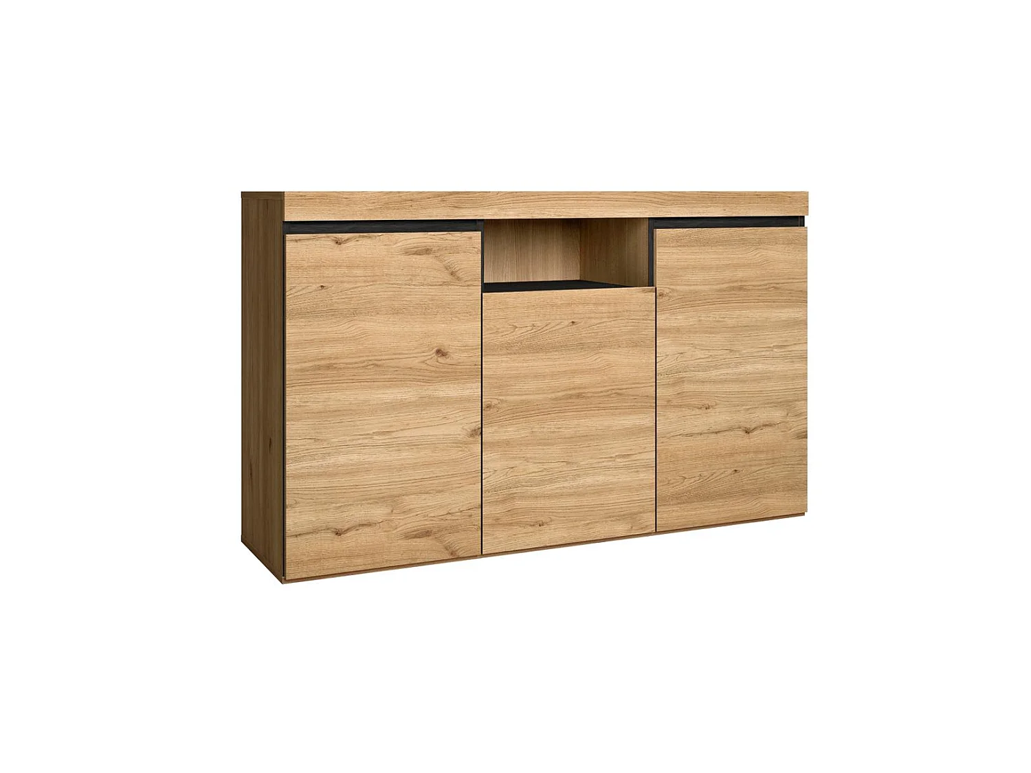 Dressoir Woonkamer Eetkamer Kantoor Kleur Eik/Zwart 3 Deuren 1 Holte 81x140x40cm