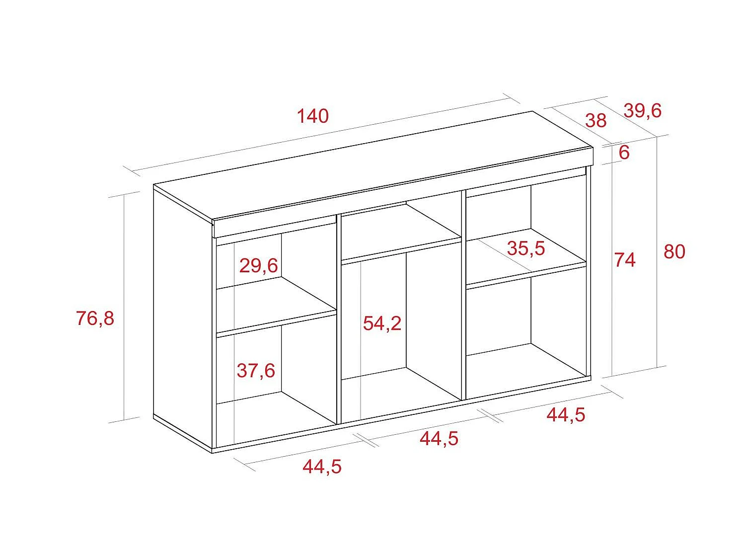 Dressoir Woonkamer Eetkamer Kantoor Kleur Eik/Zwart 3 Deuren 1 Holte 81x140x40cm