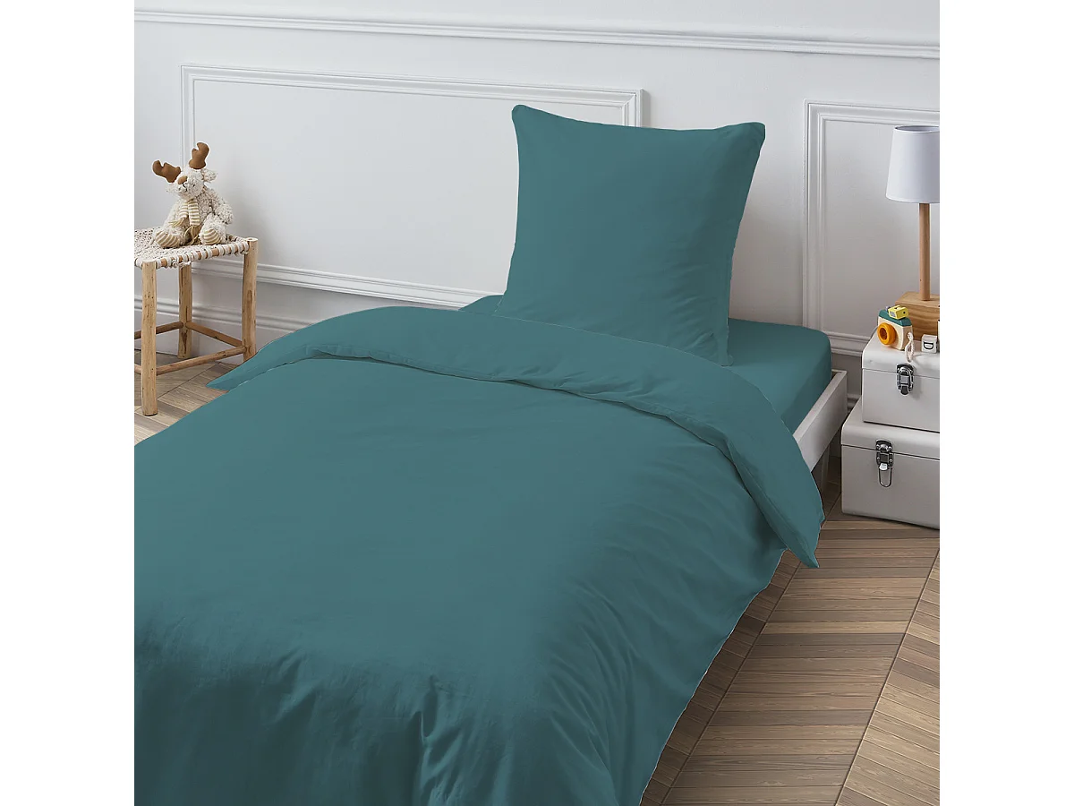Drap housse en coton 57 fils uni bonnet 25cm canard 90x190cm