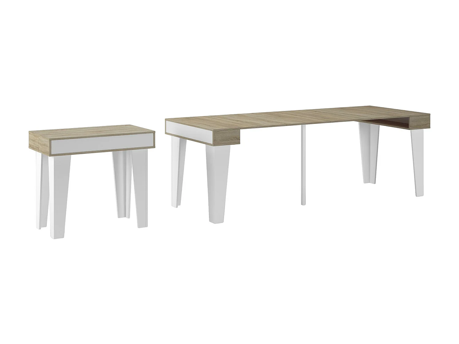 Table Console extensible+rallonges,Nordic KL max 237cm,Blanc Mat-Chene brosse