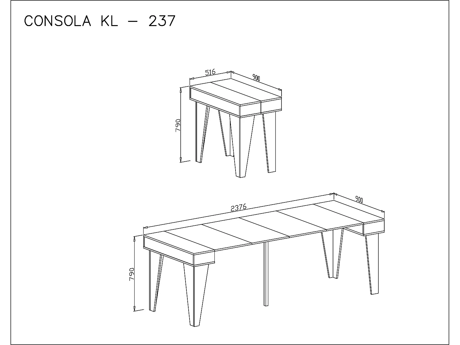 Table Console extensible+rallonges,Nordic KL max 237cm,Blanc Mat-Chene brosse
