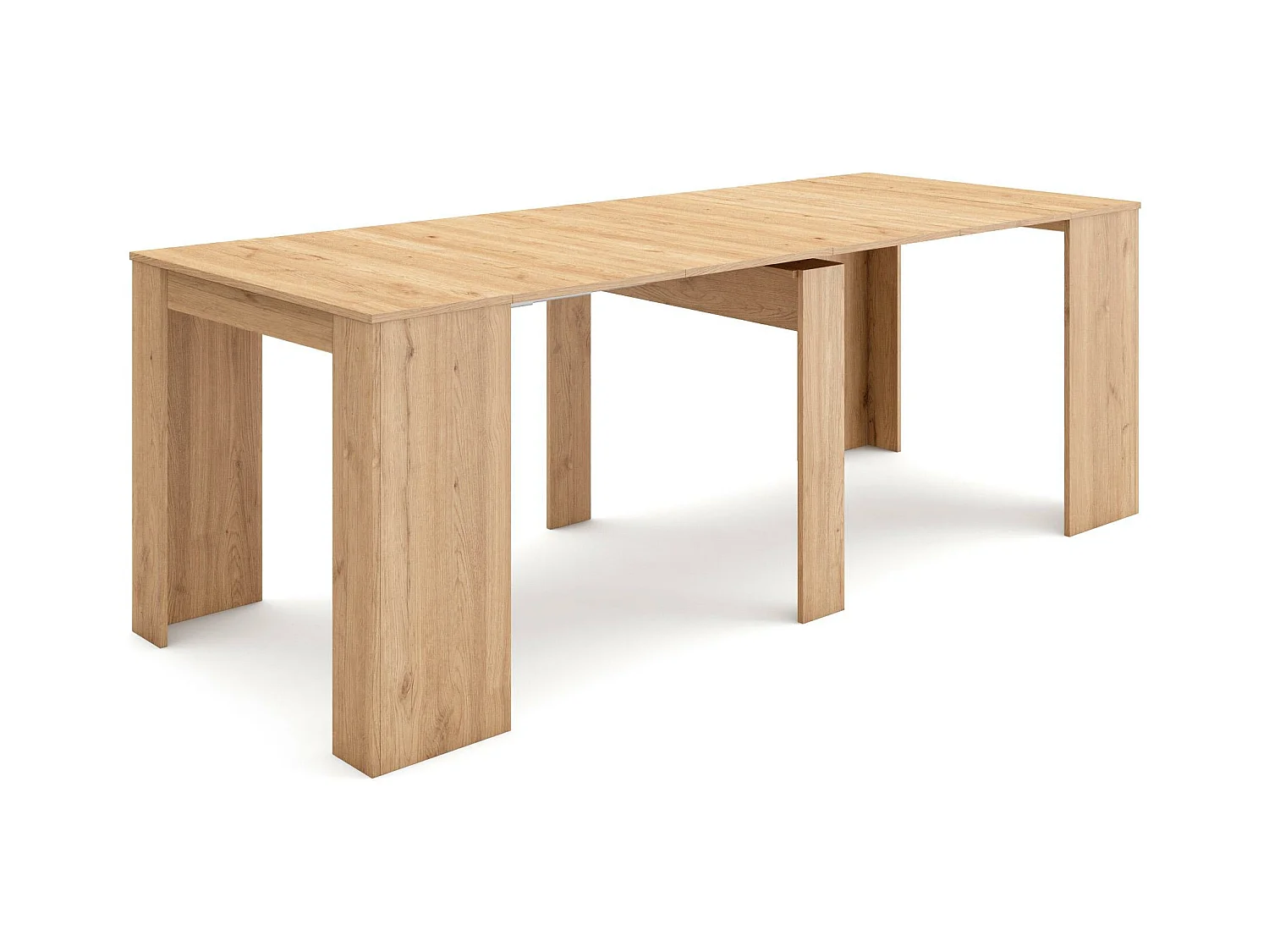 Table console extensible, 222x90x77cm, Pour 10 personnes, Chêne clair