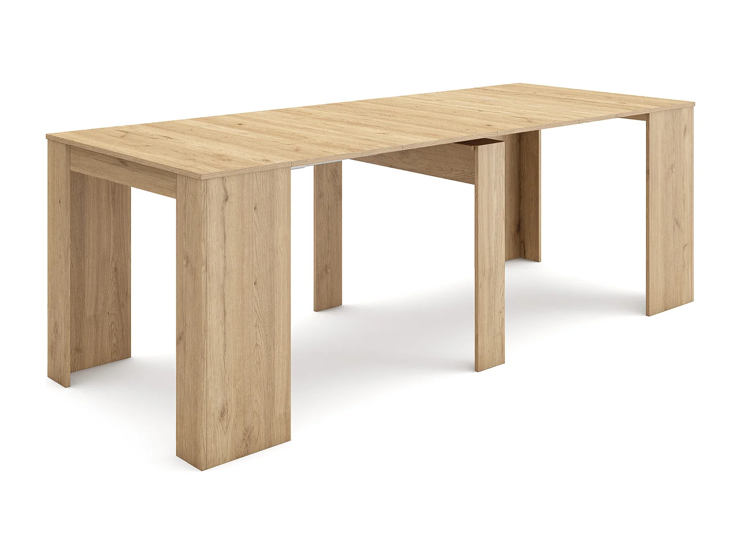 Table console extensible, 222x90x77cm, Pour 10 personnes, Chêne clair