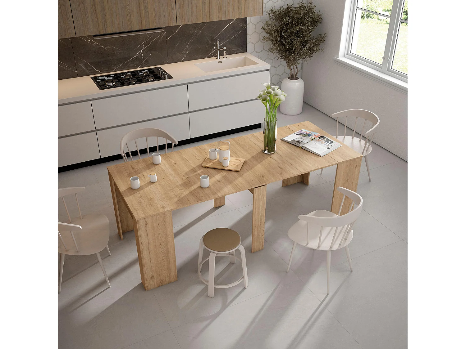 Uitschuifbare Consoletafel, 222x90x77cm, Voor 10 personen, Tafel, Eiken