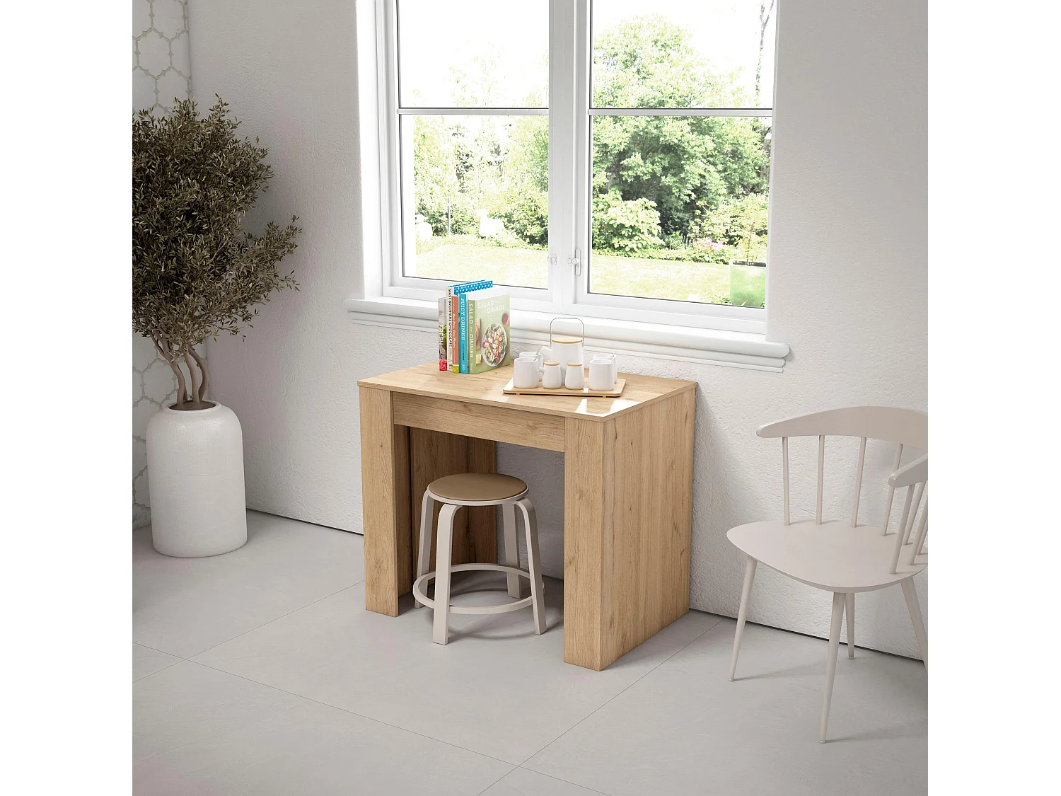 Uitschuifbare Consoletafel, 222x90x77cm, Voor 10 personen, Tafel, Eiken