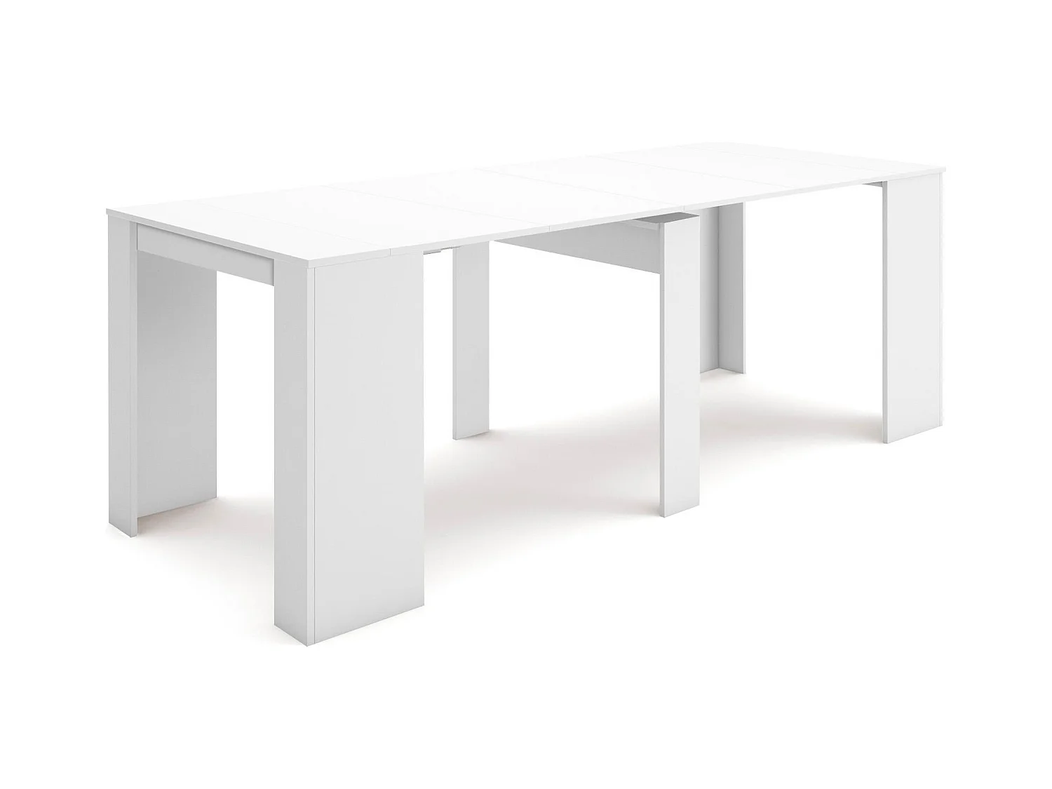 Console Eetting Table, 52x90x77 cm uitbreidbaar tot 237 cm, Capaciteit tot 10 diners, Woonkamer, hal, kantoor, Wit, Noordse stijl