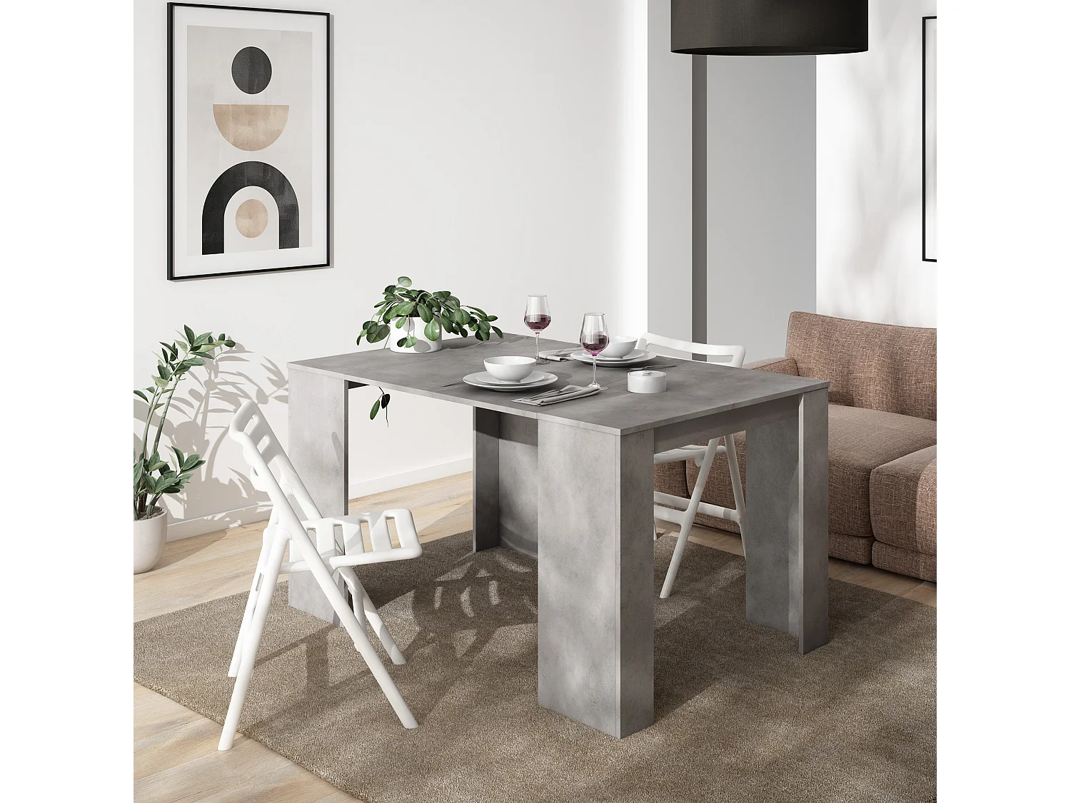 Mesa  Consola de comedor extensible hasta 140x90x77cm, color Gris Cemento.