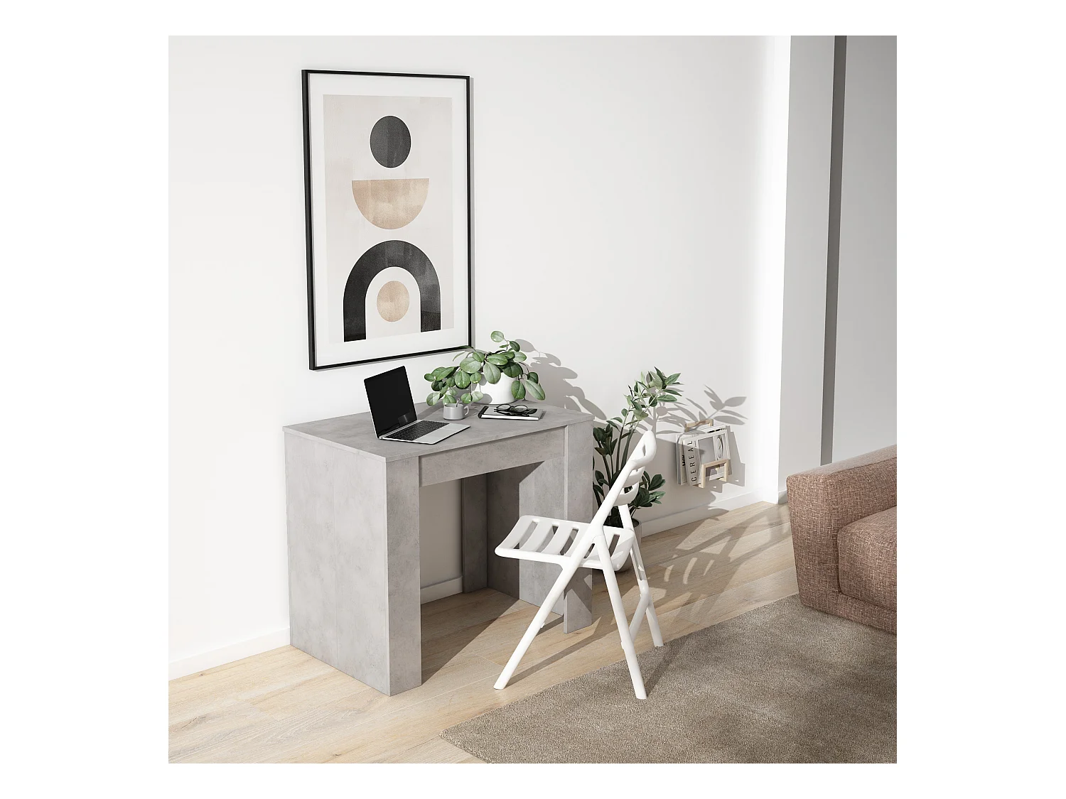 Table console extensible, 140x90x77cm, Pour 6 personnes, Table à Manger, Ciment