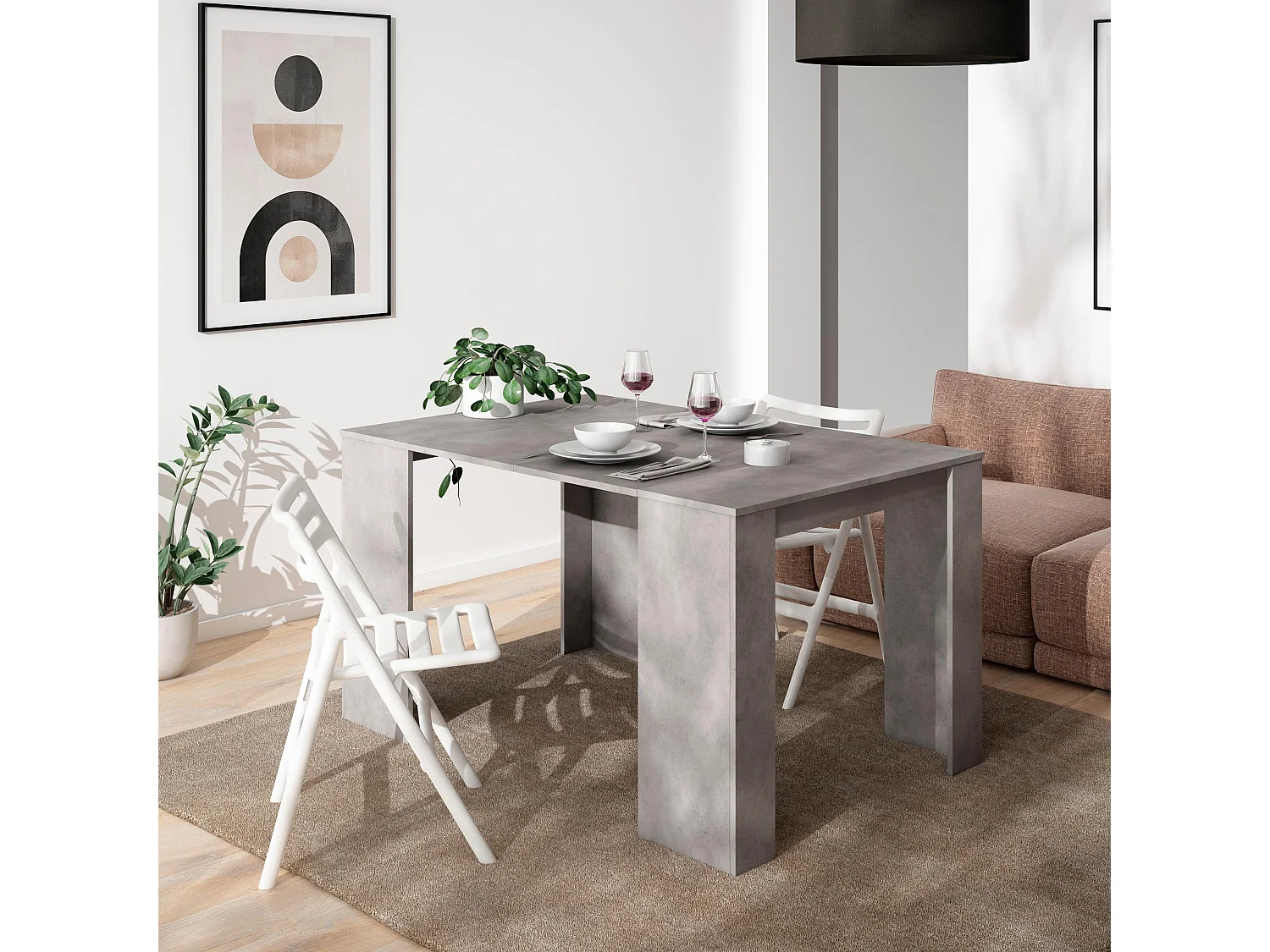 Uitschuifbare Consoletafel, 140x90x77cm, Voor 6 personen, Tafel, Cement