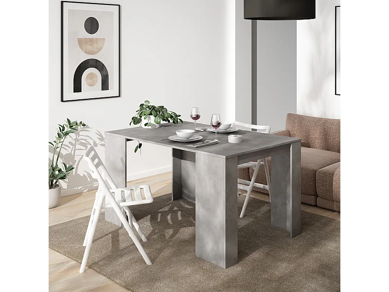 Mesa  Consola de comedor extensible hasta 140x90x77cm, color Gris Cemento.