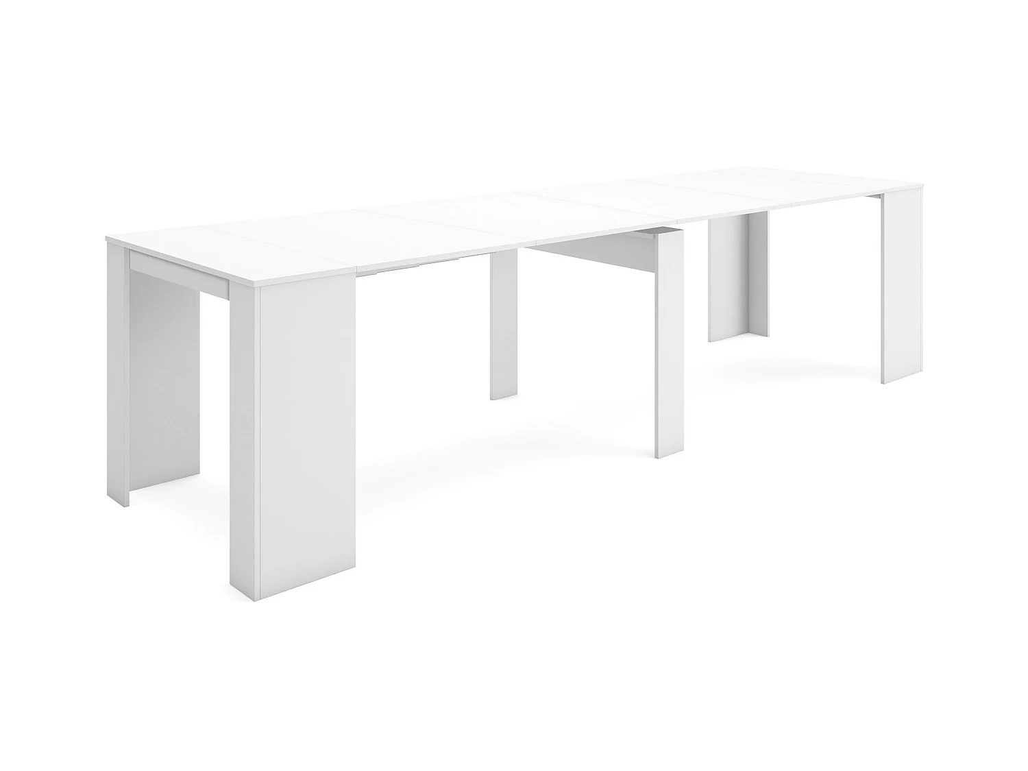 Table console extensible, 302x90x77cm, Pour 14 personnes, Table à Manger, Blanc