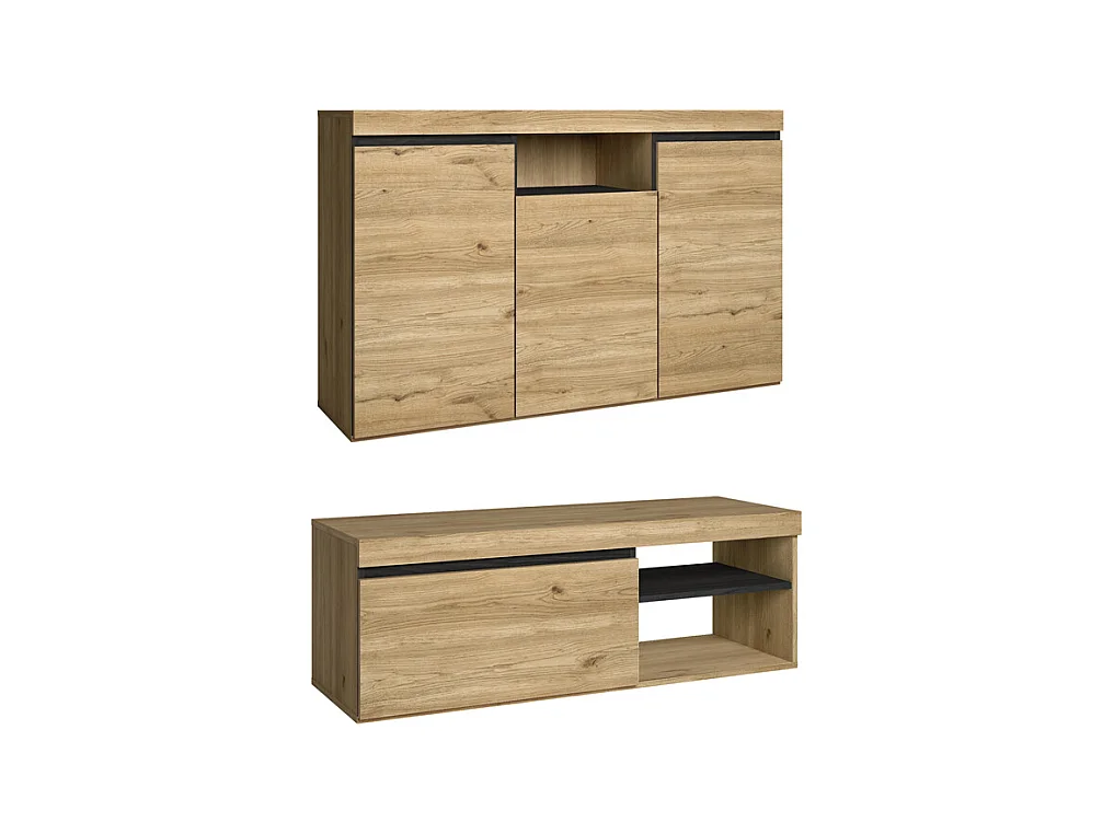 Set Naturale woonkamer eetkamer, bijzetmeubelen, buffet-TV-meubel 120cm zwart eik