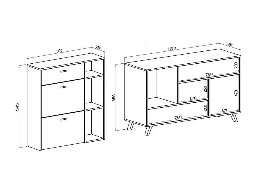 Eingangs-Set, Wohnzimmer, Beistellmöbel, Weiß/Zement Buffet- Schuhschrank