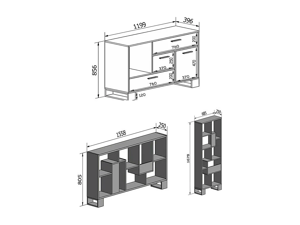 Set Hall entrée Loft-Rustique-buffet-Étagère-salle à manger-meuble auxilier-chêne rustique