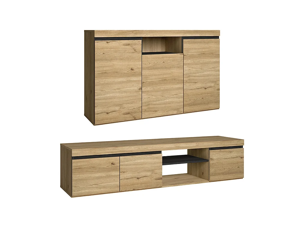 Set Naturale salle à manger, meuble auxilier, buffet-meuble TV 160cm chêne noir