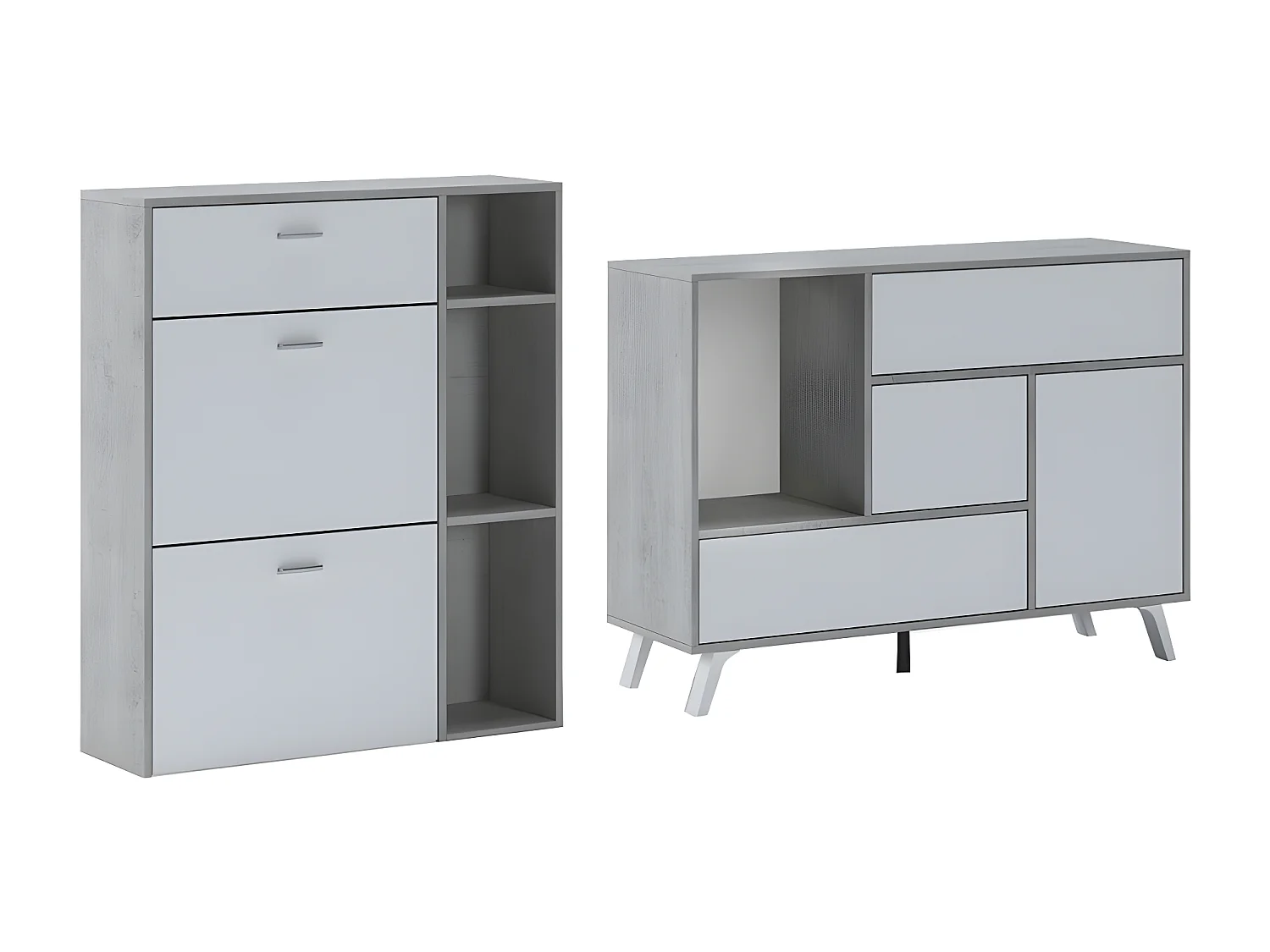 Conjunto Entrada - Sala de jantar, Móvel auxiliar, Cimento/Branco - Aparador-Sapateira