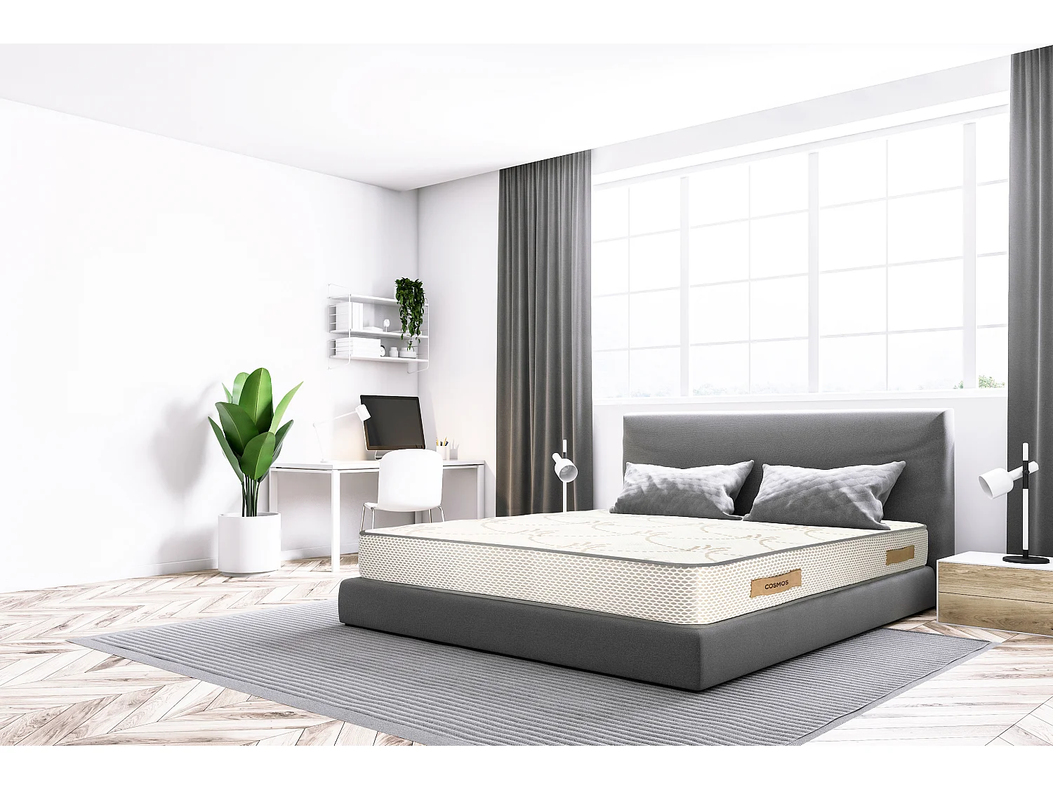 Matelas mousse Cosmos White - 180x200cm - accueil mémoire de forme 50kg/m3 et 12 zones - 28 cm