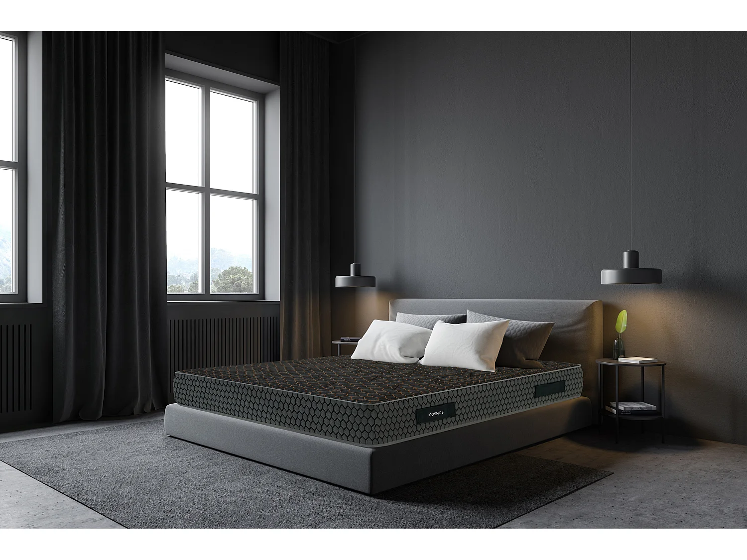 Matelas mousse Cosmos Black - 90x190cm - accueil mémoire de forme 50kg/m3 et 12 zones - 28 cm