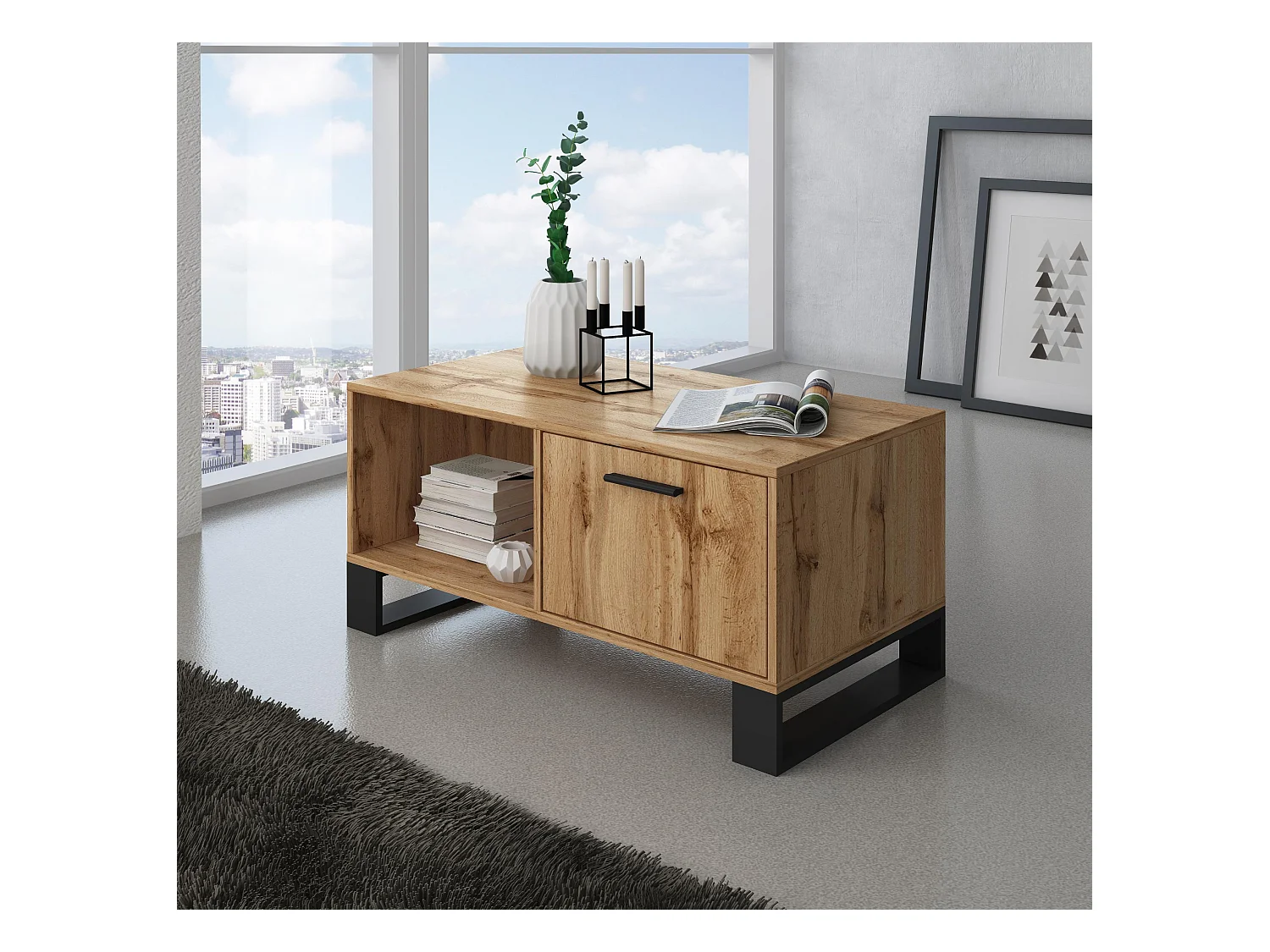 Central Low Table, Loft -model, 92x50x45 cm, Woonkamer, hal, kantoor, Rustieke eik, Noordse stijl