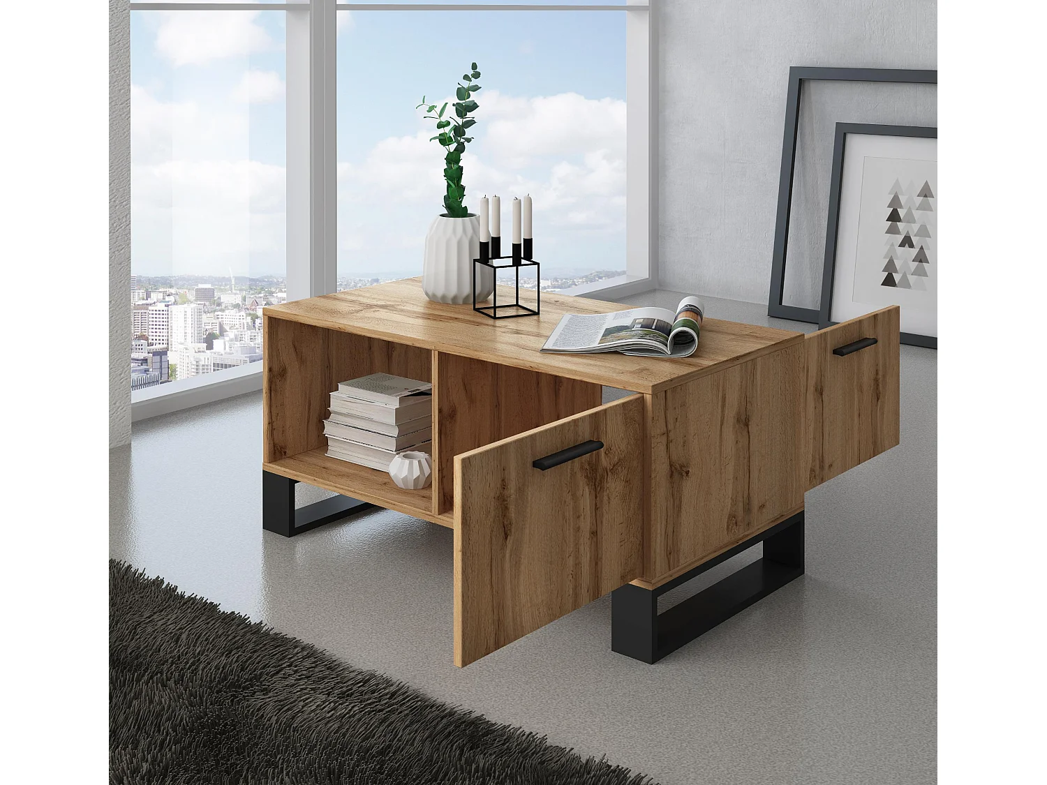 Central Low Table, Loft -model, 92x50x45 cm, Woonkamer, hal, kantoor, Rustieke eik, Noordse stijl