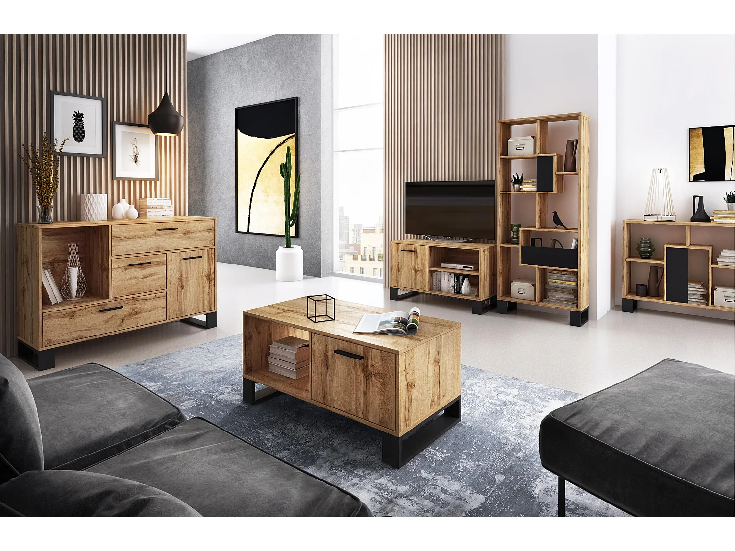 Central Low Table, Loft -model, 92x50x45 cm, Woonkamer, hal, kantoor, Rustieke eik, Noordse stijl