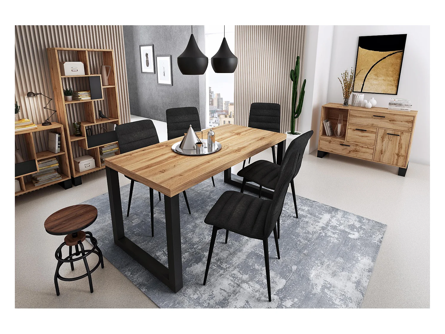 Central Low Table, Loft -model, 92x50x45 cm, Woonkamer, hal, kantoor, Rustieke eik, Noordse stijl