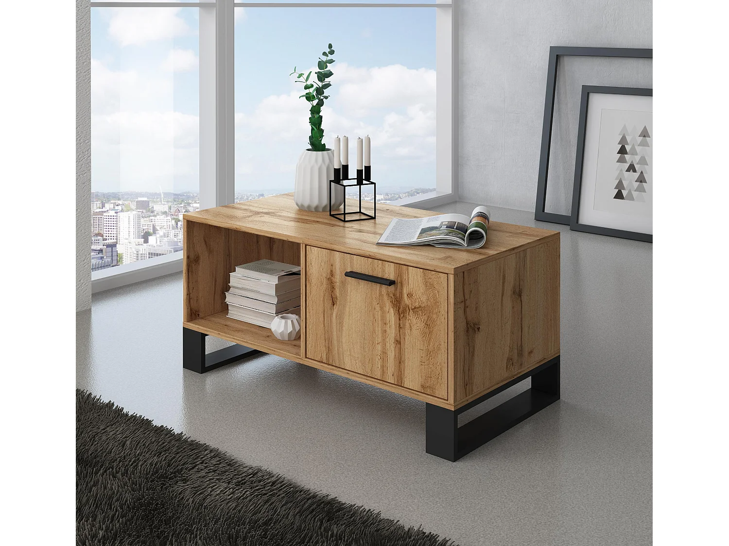 Central Low Table, Loft -model, 92x50x45 cm, Woonkamer, hal, kantoor, Rustieke eik, Noordse stijl