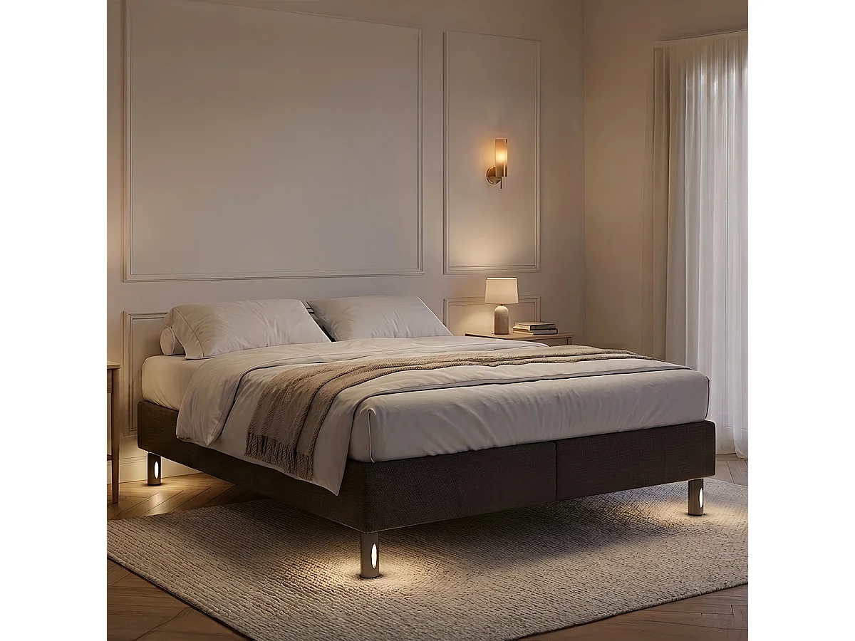 Jeu de 4 pieds de lit cylindriques - 2 lumineux + 2 métal noir - 16 cm