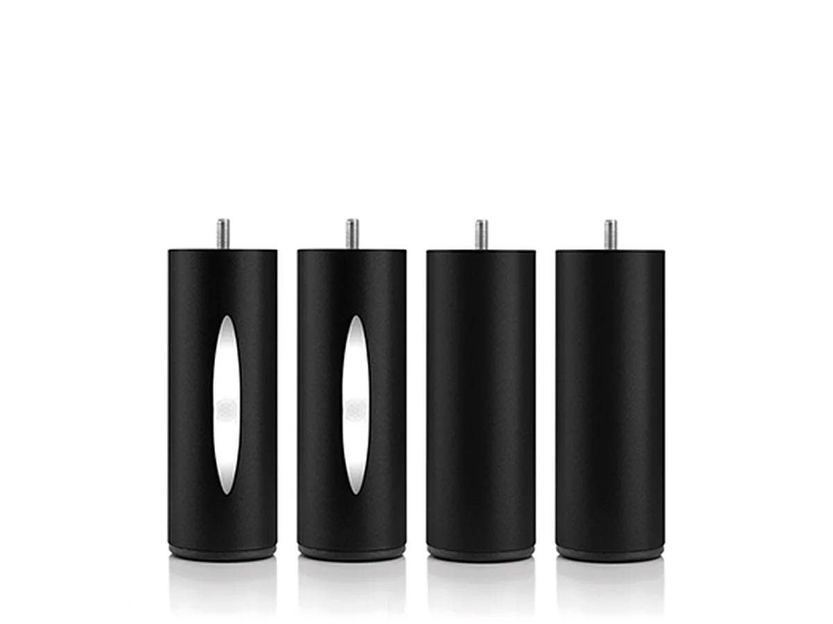 Jeu de 4 pieds de lit cylindriques - 2 lumineux + 2 métal noir - 16 cm