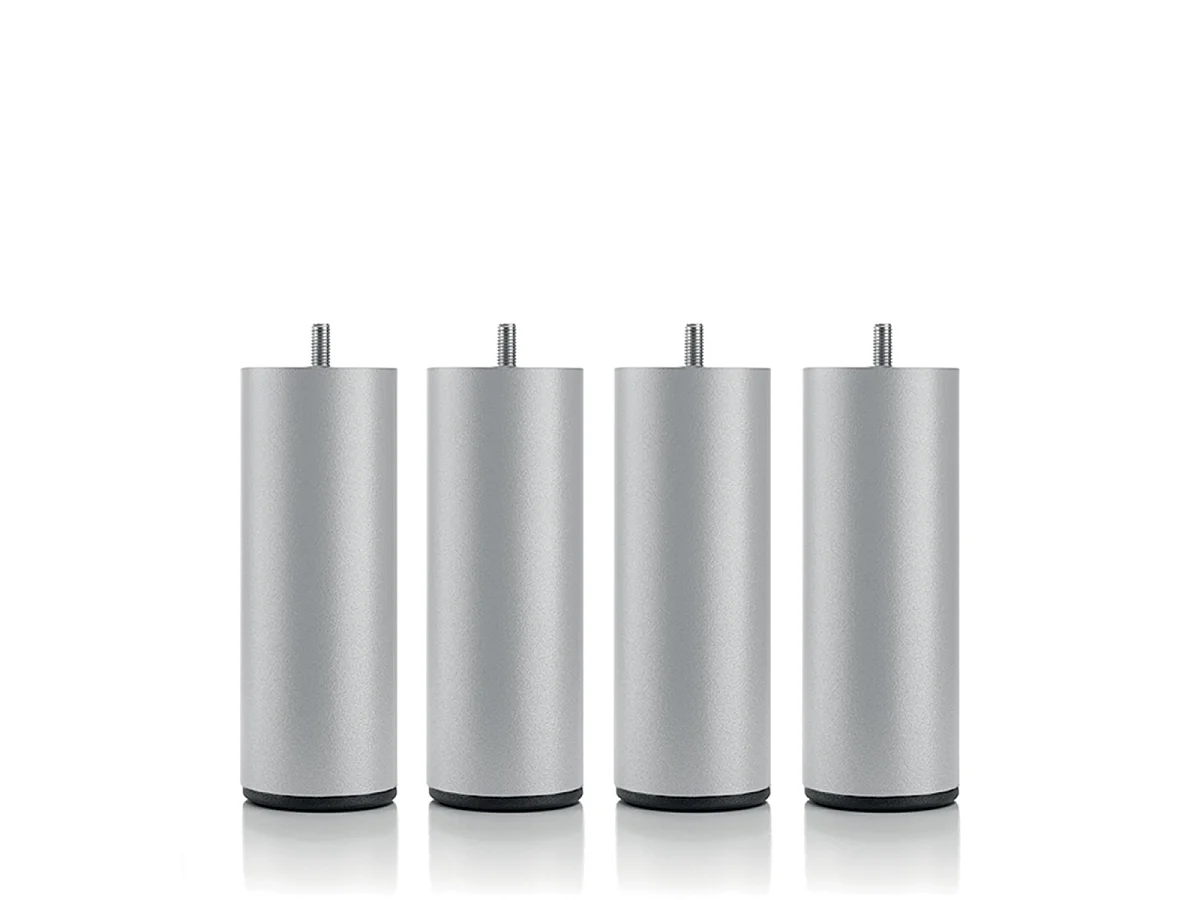 Jeu de 4 pieds de lit cylindriques - 2 lumineux + 2 métal noir - 16 cm