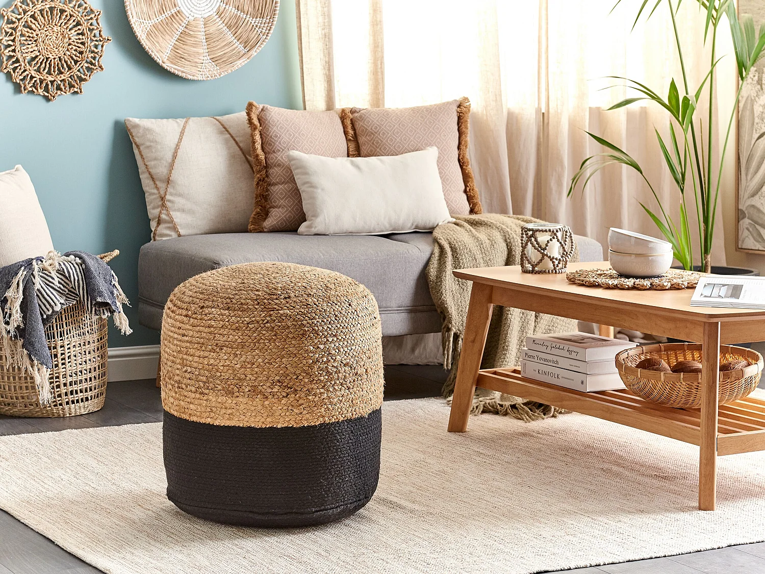 Poef DALAMA Jute Zwart 46 cm 46 cm 48 cm