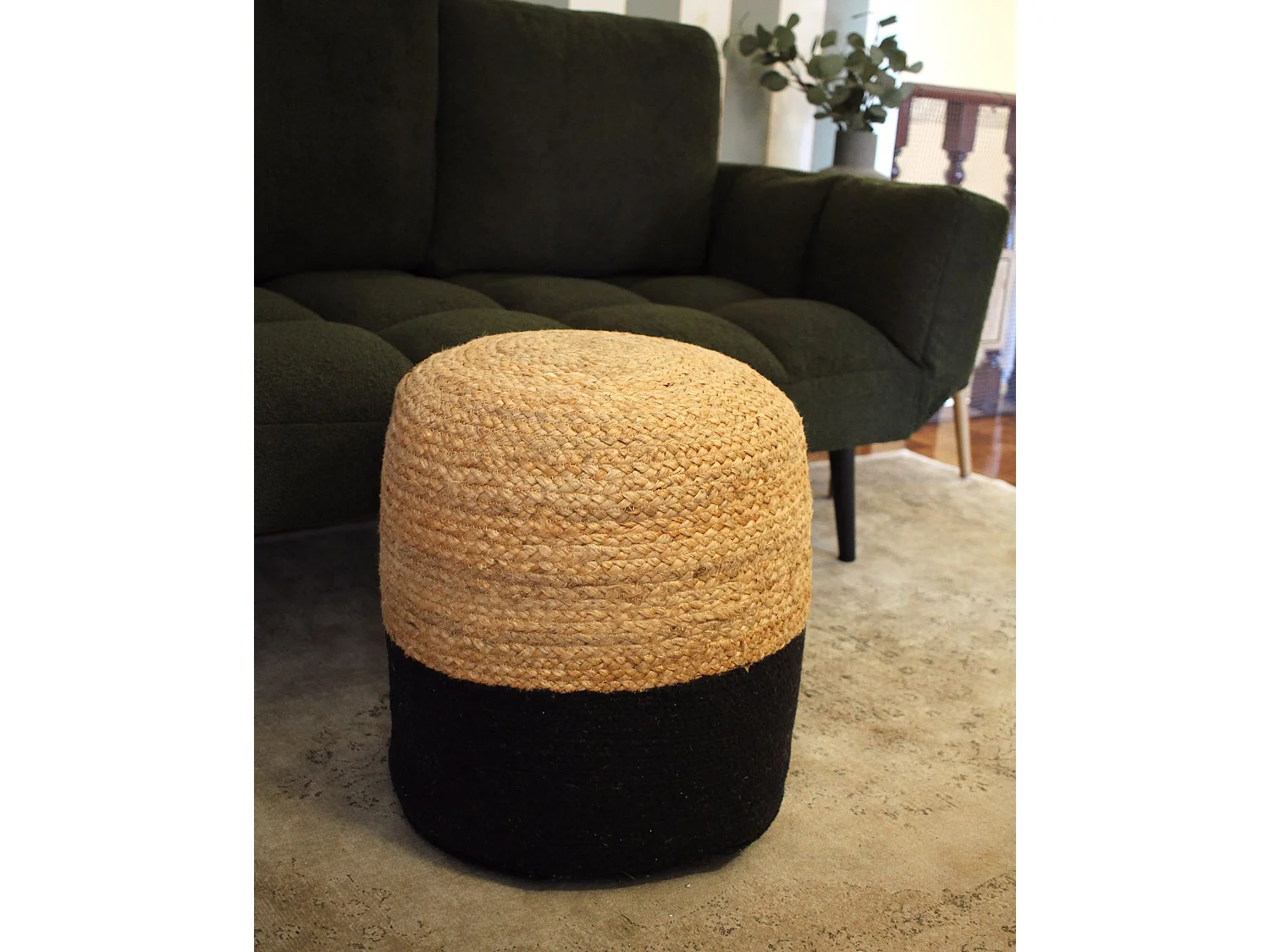 Pouf DALAMA Jute Noir 46 cm 46 cm 48 cm