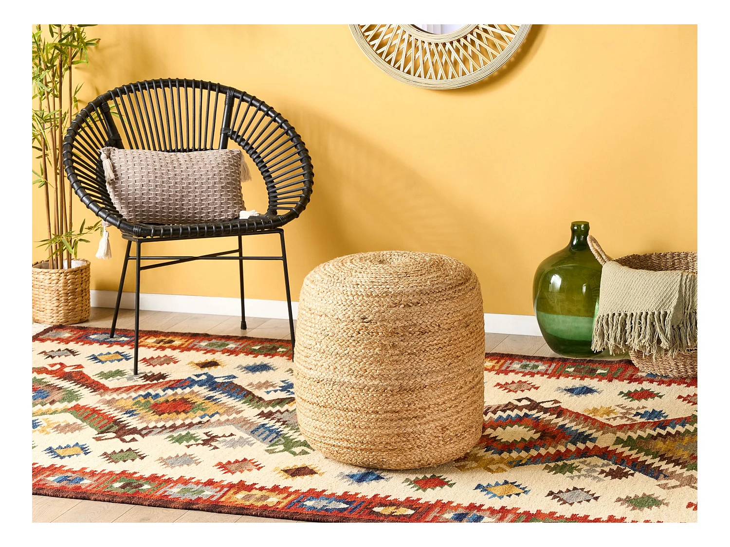 Indoor Pouf sandbeige Jute Füllung EPS rund ⌀ 46 cm Boho Dalama
