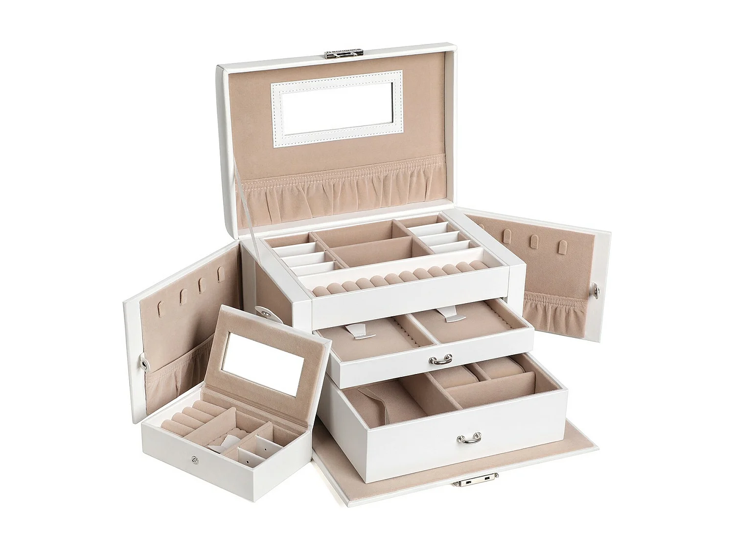 Boîte à Bijoux 2 Tiroirs avec Miroir - Blanc