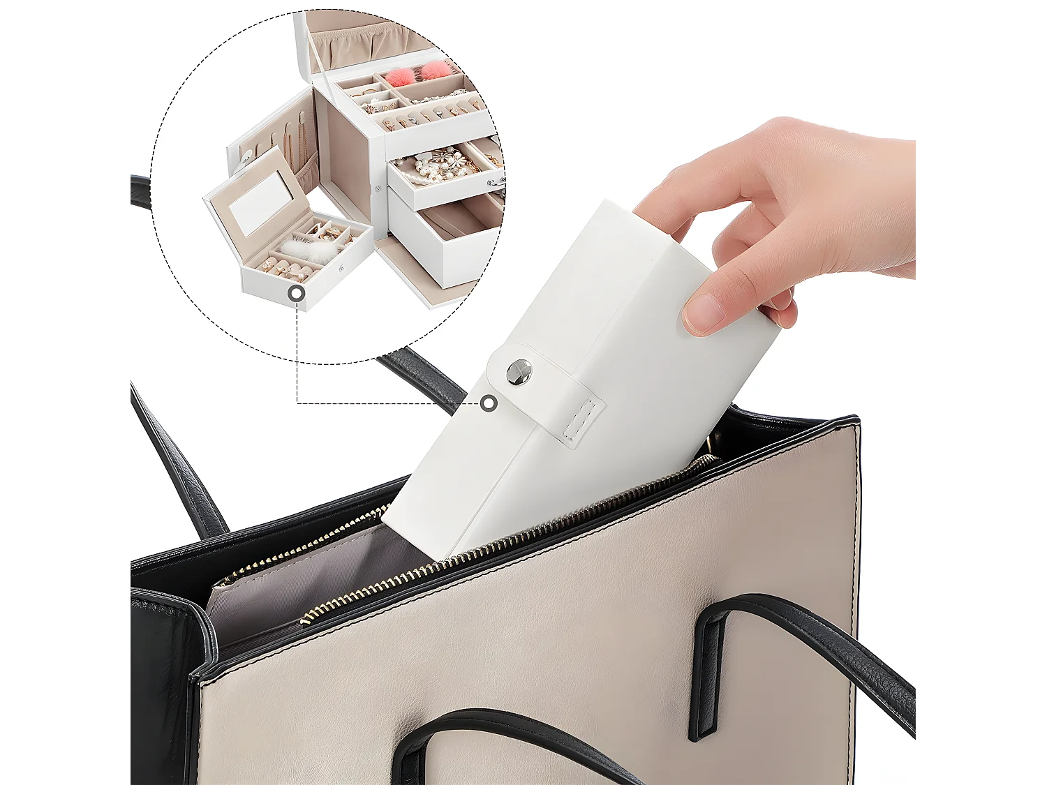 Boîte à Bijoux 2 Tiroirs avec Miroir - Blanc