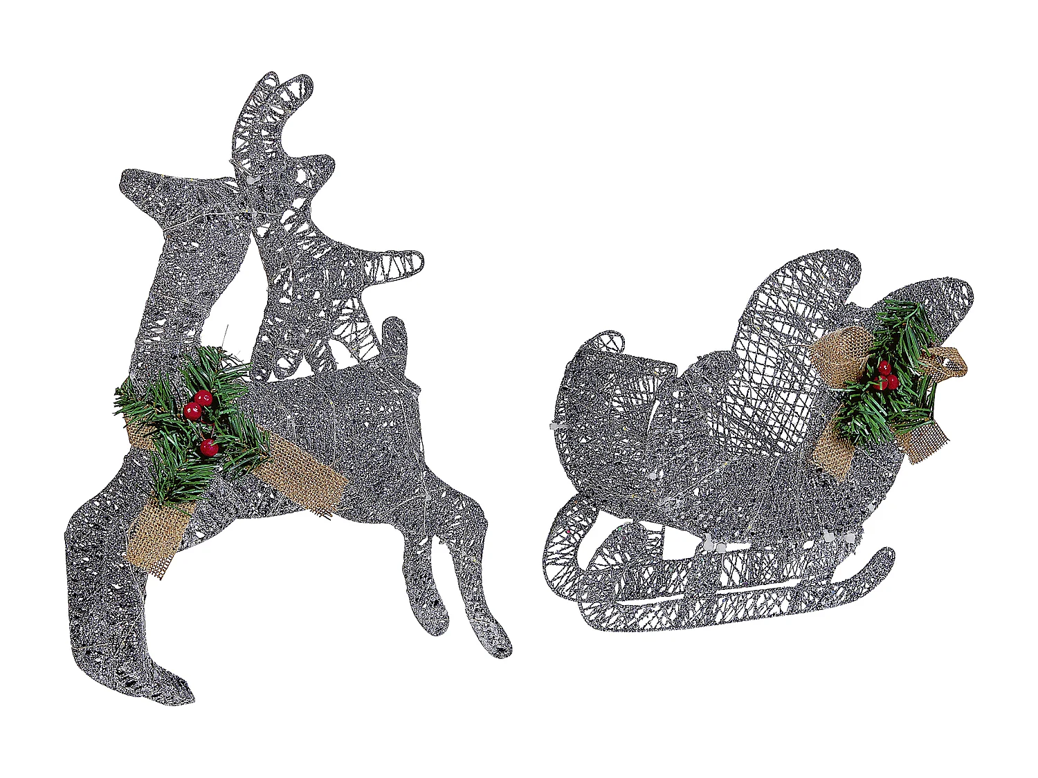 Outdoor Weihnachtsbeleuchtung LED Metall Rentier Schlitten 41 cm silber Enodak