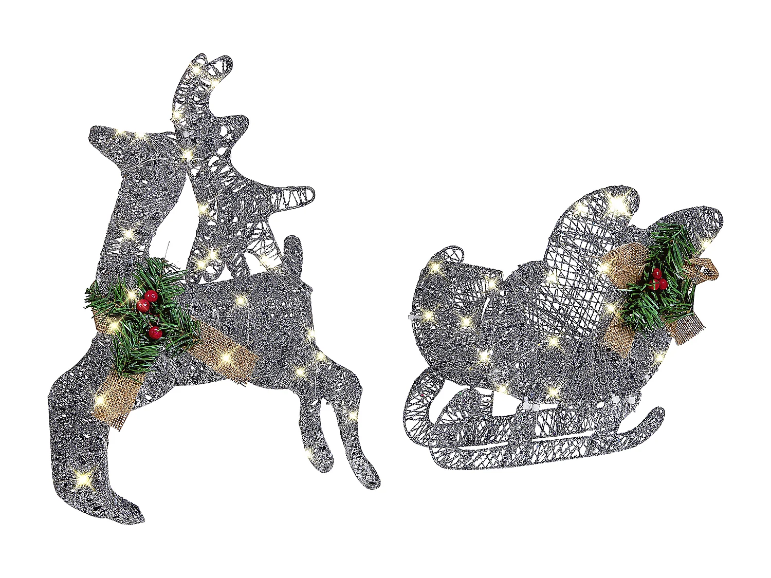 Outdoor Weihnachtsbeleuchtung LED Metall Rentier Schlitten 41 cm silber Enodak