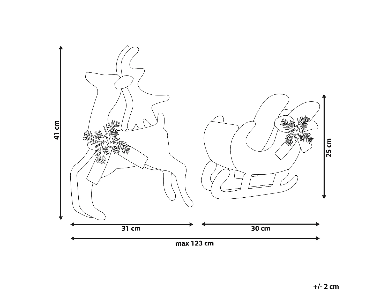 Outdoor Weihnachtsbeleuchtung LED Metall Rentier Schlitten 41 cm silber Enodak