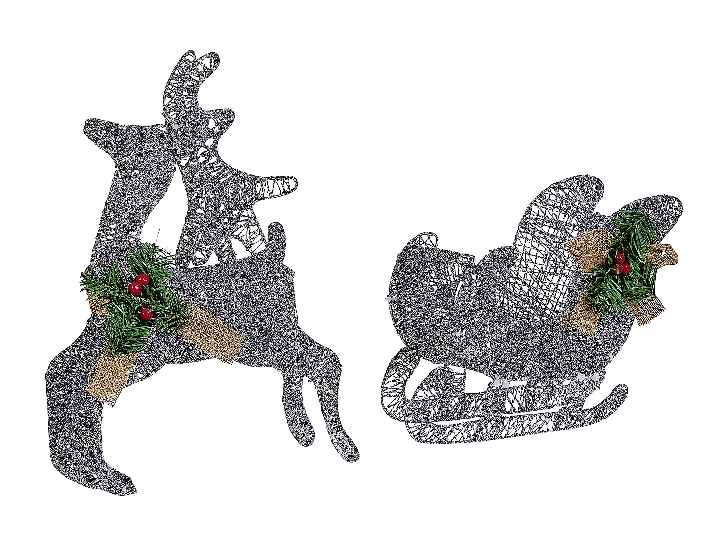 Outdoor Weihnachtsbeleuchtung LED Metall Rentier Schlitten 41 cm silber Enodak