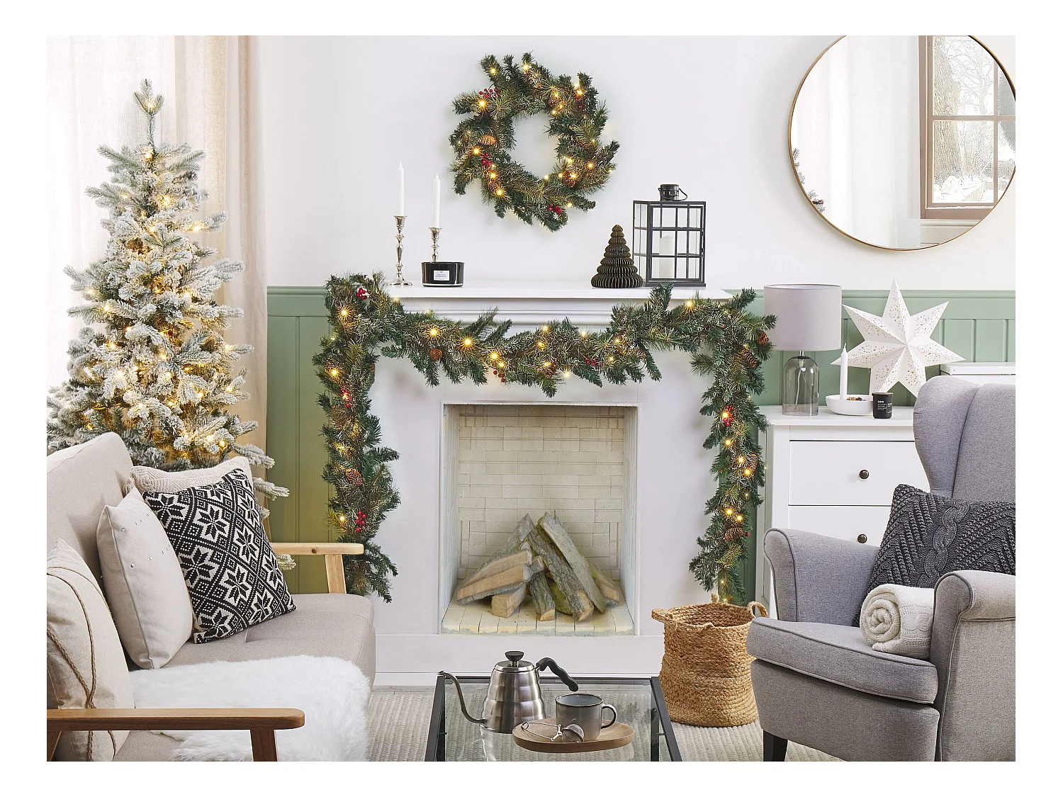 Couronne de Noël LED TENALA Vert 60 cm