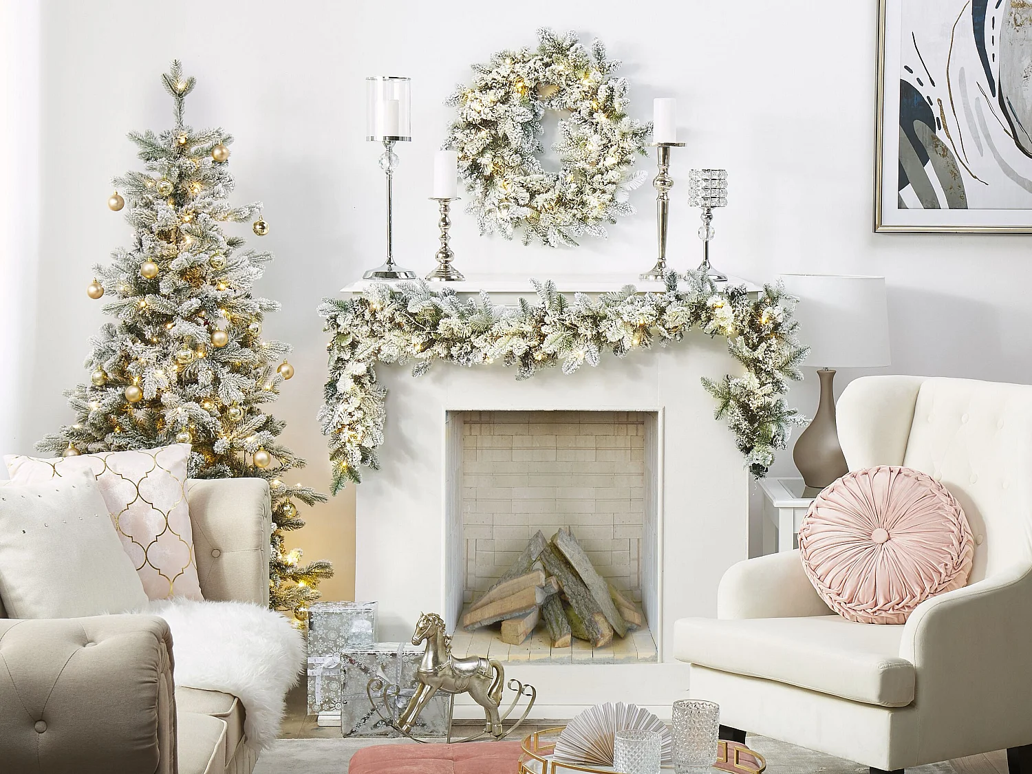 Guirlande de Noël enneigée LED WHITEHORN 180 cm Blanc