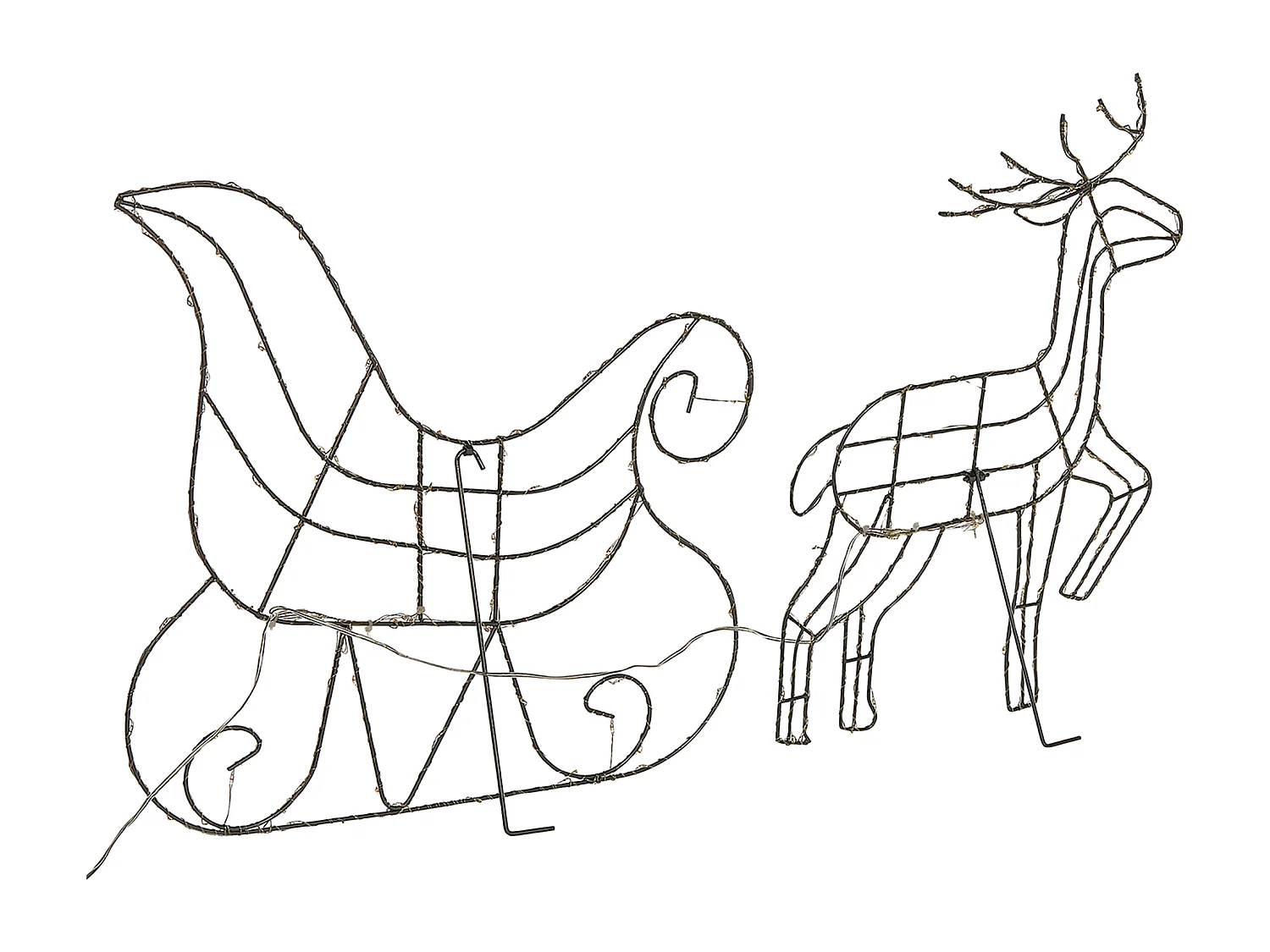 Dekoracja ogrodowa LED renifer z saniami 46 cm srebrna SAIJA