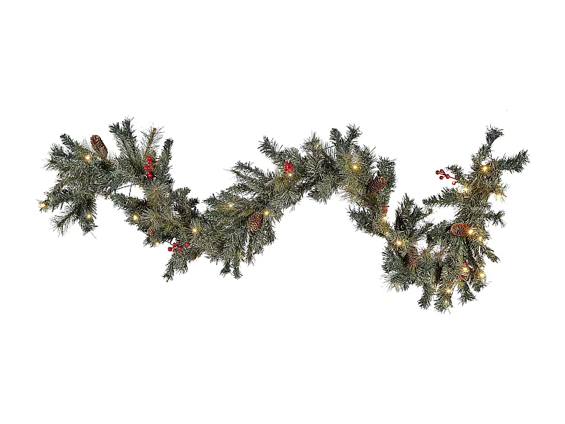 Künstliche Weihnachtsgirlande grün mit LED 180cm Zapfen Kugeln Beeren rot Tenala
