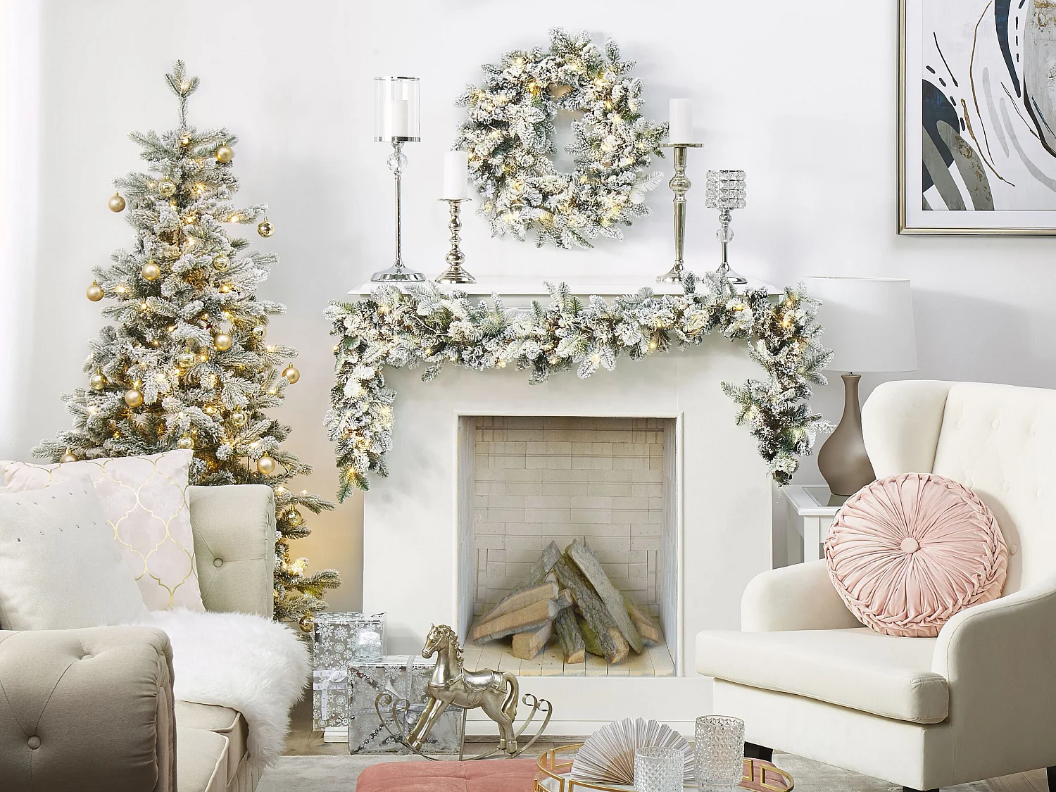 Guirlande de Noël enneigée LED SUNDO 180 cm Blanc