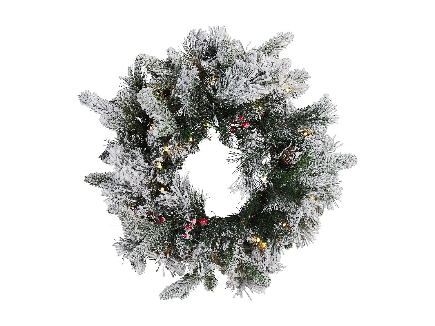 Weihnachtskranz weiß mit Beleuchtung Schnee bedeckt ⌀ 55 cm Whitehorn