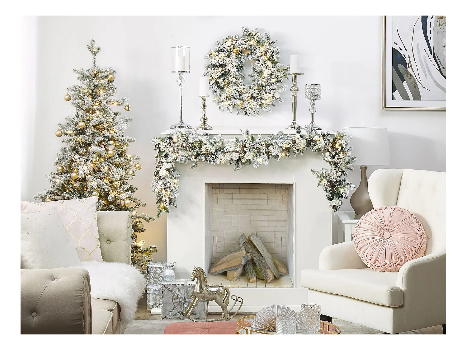 Couronne de Noël enneigée LED SUNDO Blanc 70 cm