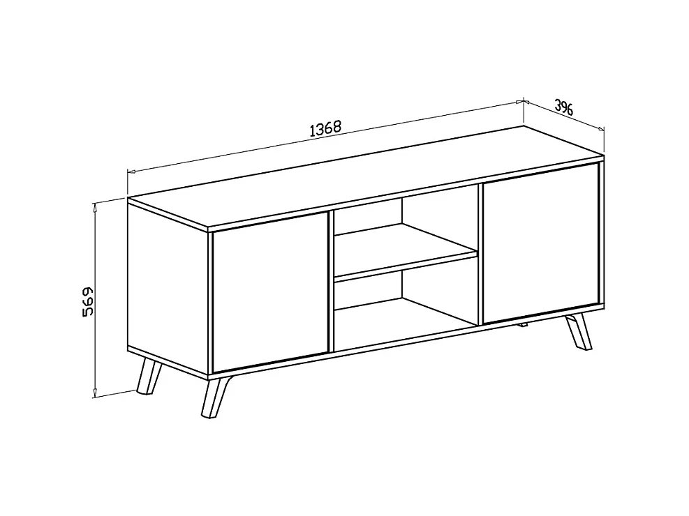 Möbel TV 140 mit 2 Türen, Wohnzimmer, Modell WIND, Strukturfarbe Anthrazitgrau, Türfarbe Eiche, 140x40x57cm