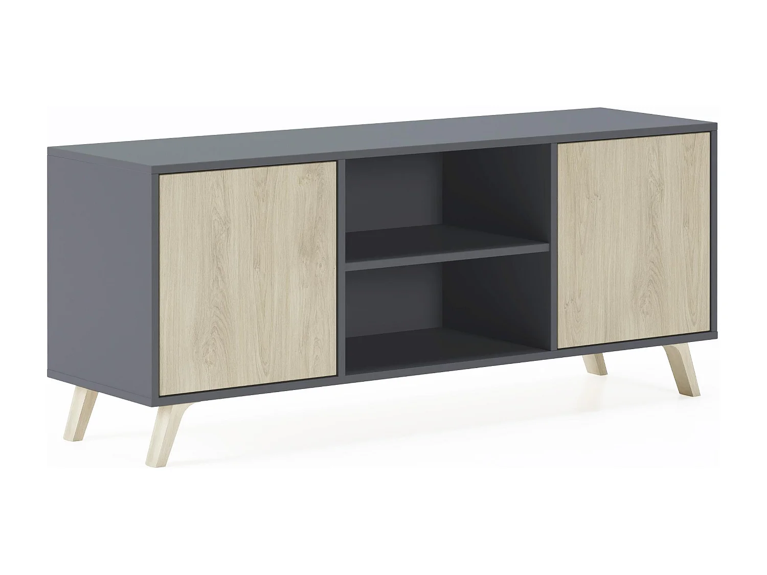 Mueble TV 140 Modelo WIND, color estructura Gris Antracita, color puertas Roble, 137x40x57cm